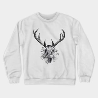 Deer Skull with Antlers in a Bed of Flowers and Lilys Crewneck Sweatshirt